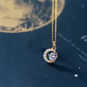14K Gold Crescent Moon Necklace, Dainty Gold Moon Charm Pendant, Gift For Her